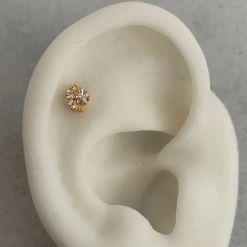 Gold Crystal Moon Star Cartilage Earring Brand New